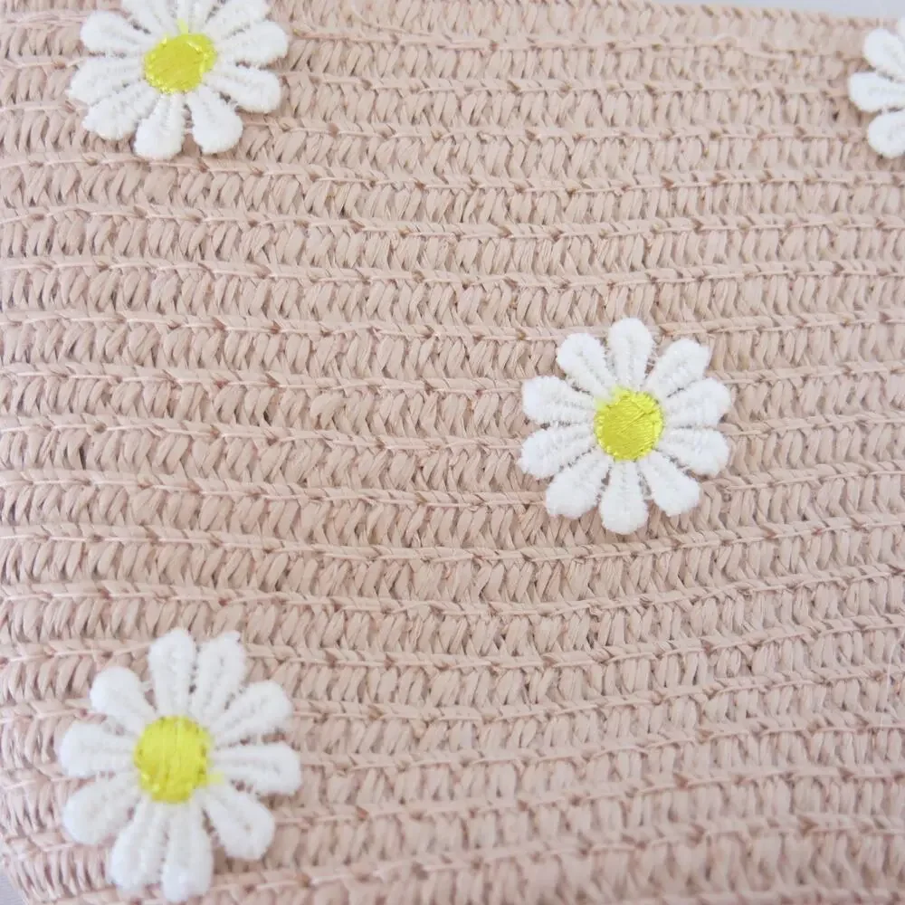 Woven Straw Crossbody Purse NWT Girls Mini Daisy Zipper Spring Easter Pink
